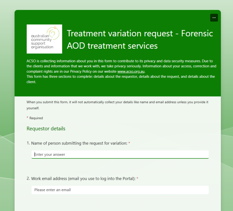 Image of the Variation Request Microsoft Form as referenced in the accompnaying button